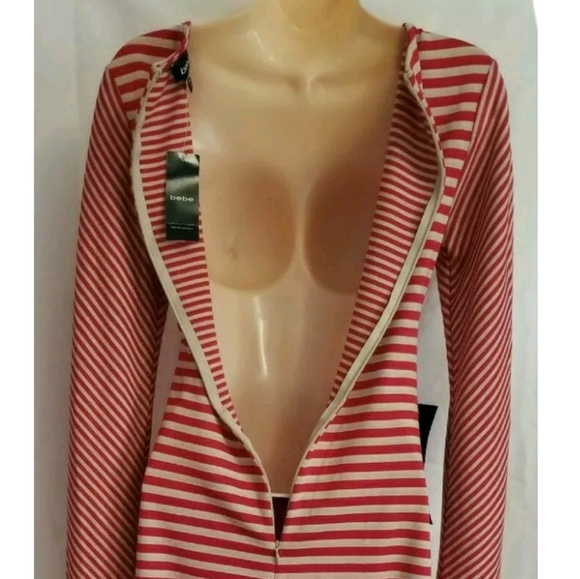 NWT Womens Bebe Sexy Red Assyemetrical Striped Pattern Stretch Dress Size Small - Picture 7 of 12